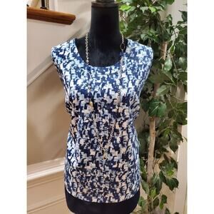 Fylo Women's Blue Polyester Round Neck Sleeveless Casual Top Blouse Size X-Large